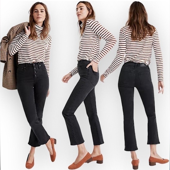Madewell Cali Demi Boot Button-Front Jeans Bellspring Washed Black 24 - Picture 1 of 9